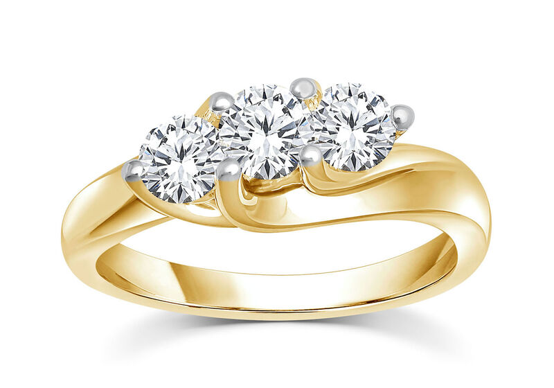Round Diamond 1ctw. Three Stone Engagement Ring in 14k Yellow Gold image number null